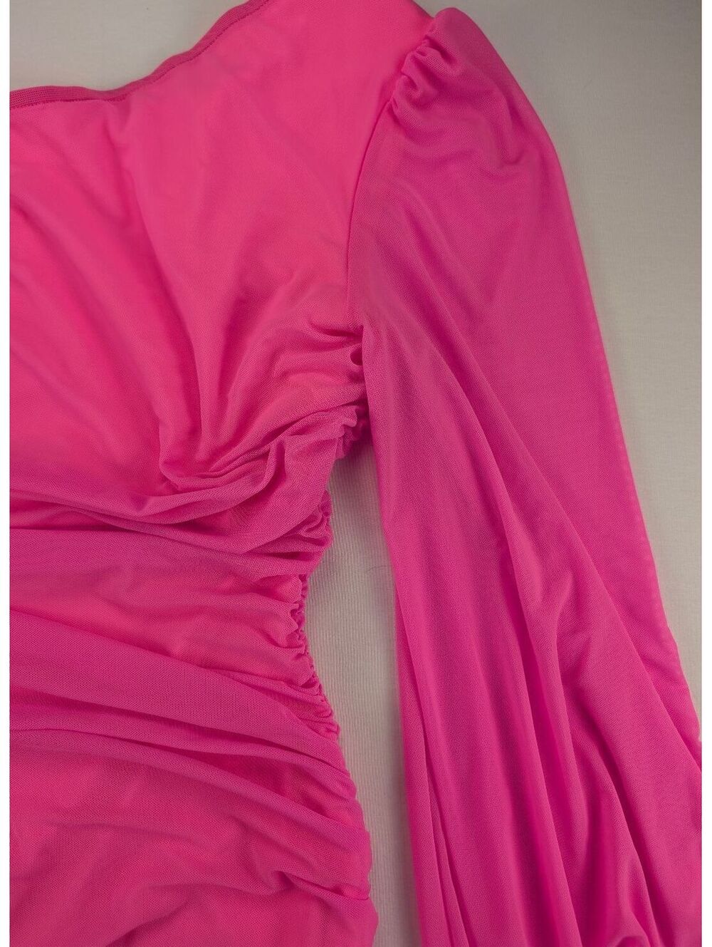 Anrabess Pink One-Shoulder Ruched Bodycon Dress with Long Sleeve - Picture 8 of 9
